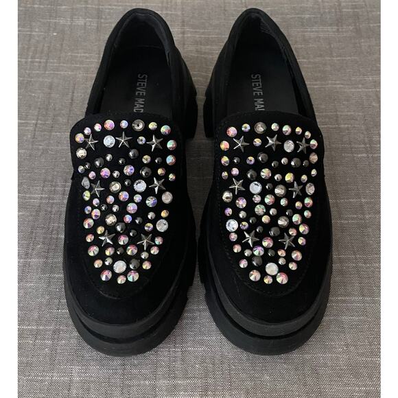 Steve Madden JLoosy Girls Size 1 Black Stars Studded Loafers - Picture 3 of 12